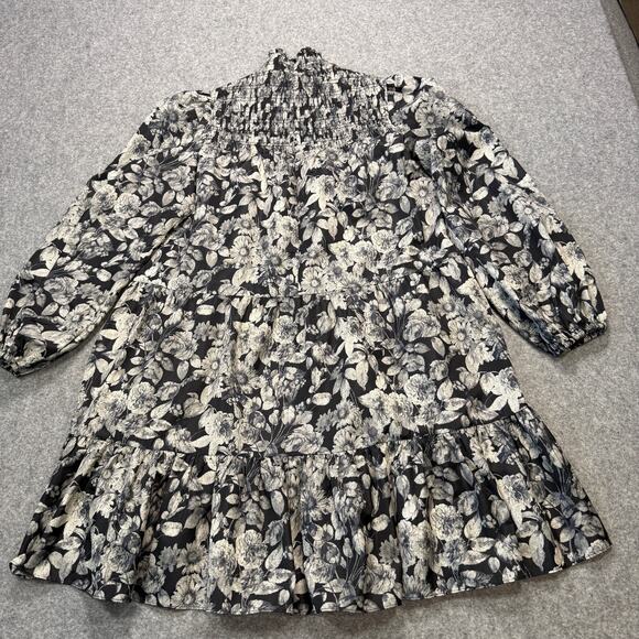 Women's Cinq a Sept Black and Cream Floral Smocked Dress Size 6 - Picture 10 of 10